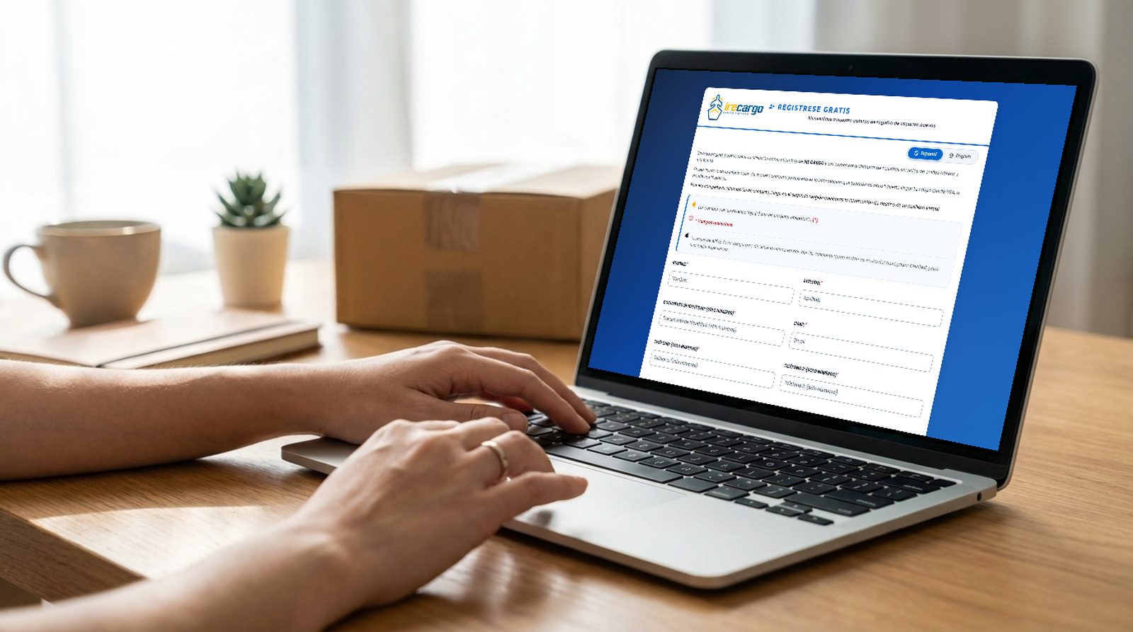 Registro del casillero IreCargo en una laptop